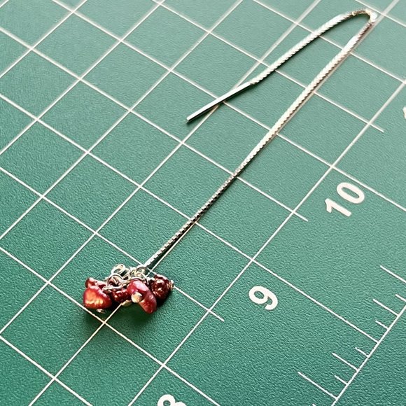New Pearl/Sterling Silver Red Color French Water Pearl Threader Earrings Gift Bo - Picture 1 of 6